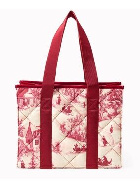 Paper Source Holiday Tote NWT Bag Winter Scene Toile Red and Cream